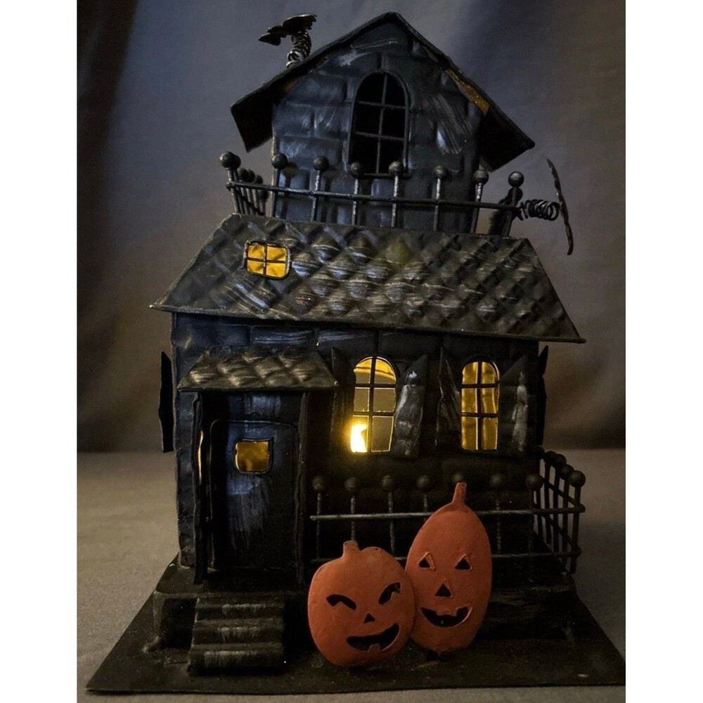 Black Haunted House Tea Light Holder Halloween Decor